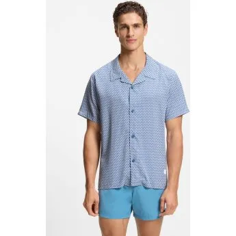 BOSS Camicia Uomo con Stampa Celeste in Viscosa