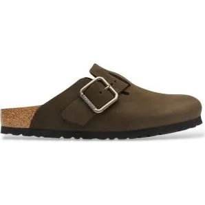 Birkenstock Boston in Pelle Nabuk Marrone - Zoccoli con Fibbia