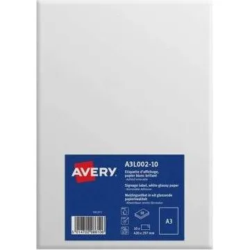 Avery Etichette A3 Carta Bianca Lucida Rimovibile 10 Fogli