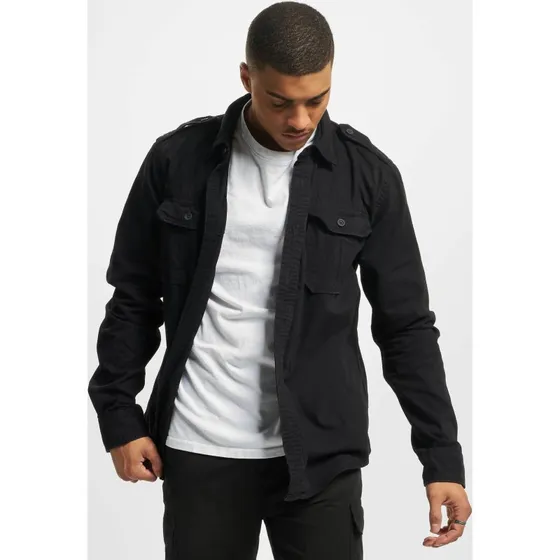 Polo Brandit in Cotone Nero con Tasche e Maniche Lunghe