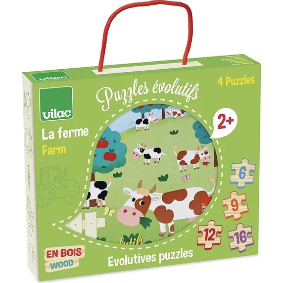 Vilac Fattoria 4 in 1 Puzzle Evolutivo in Legno