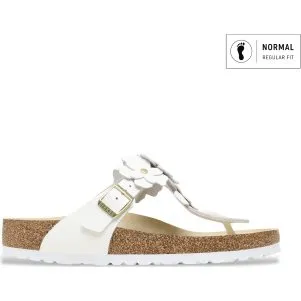 Birkenstock Gizeh Flower Sandali in Pelle con Fiori Bianco