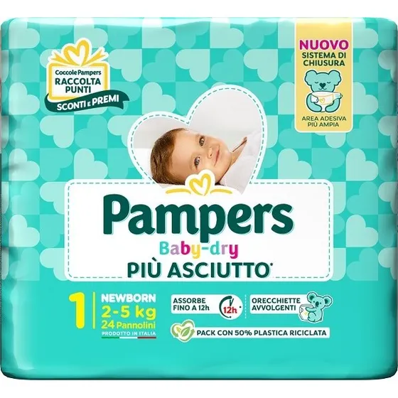 Pampers Baby-Dry Flash Taglia 1 (2-5 Kg) 24 Pz