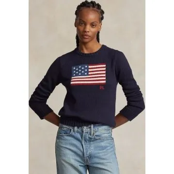 Polo Ralph Lauren Maglia in Cotone con Bandiera Blu Navy - L