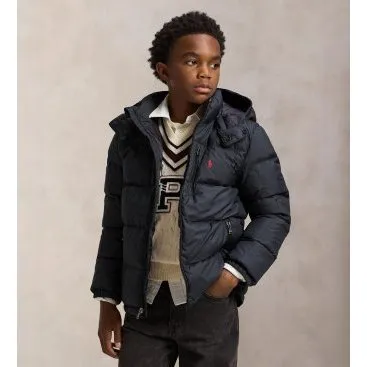 Polo Ralph Lauren Giacca Piumino Ripstop Nero con Cappuccio