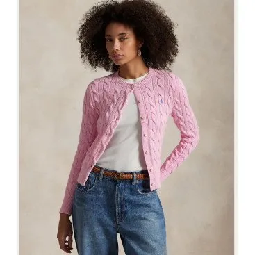 Polo Ralph Lauren Cardigan Rosa in Cotone a Trecce - S
