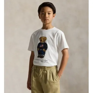 Polo Ralph Lauren Maglietta con Polo Bear in Cotone, Bianco, 136/138cm