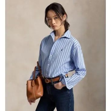 Polo Ralph Lauren Blusa a Righe Blu in Cotone - XS