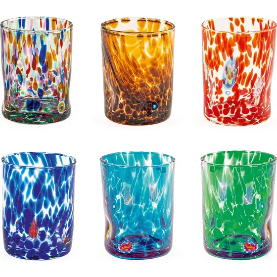 H&H Stile Veneziano Set 6 Bicchieri in Vetro Multicolore 32 cl