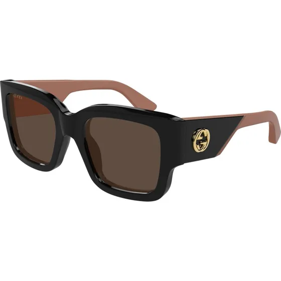 Gucci GG1663S 004 Occhiali da Sole Quadrati in Acetato Nero e Marrone