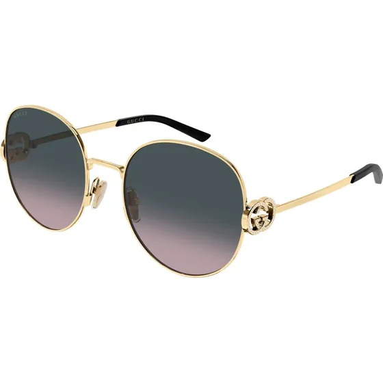 Gucci GG2047S 002 Occhiali da Sole Rotondi in Metallo Oro e Grigio