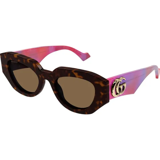 Gucci GG1421S 011 Occhiali da Sole Geometrici in Acetato Havana