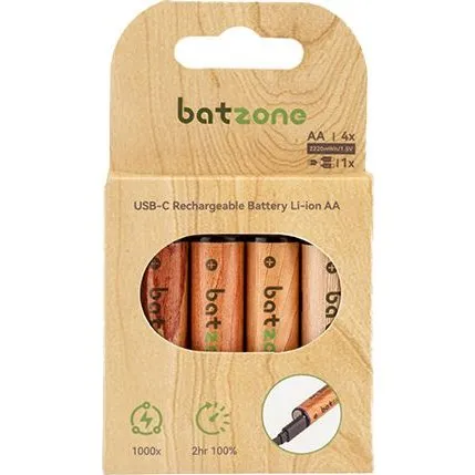 BATZONE P2-Li2A-2220C-4 Batterie AA Ricaricabili Li-Ion USB-C
