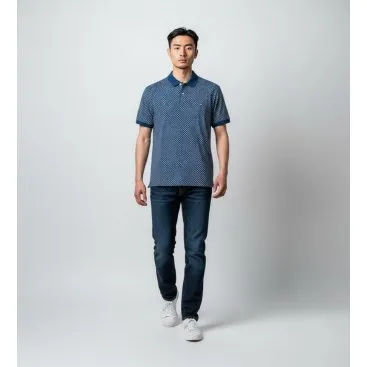 Tommy Hilfiger Polo Uomo Blu con Microstampa Geometrica XL