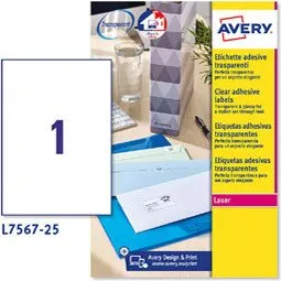 Avery Etichette Trasparenti Laser 210x297 mm L7567-25