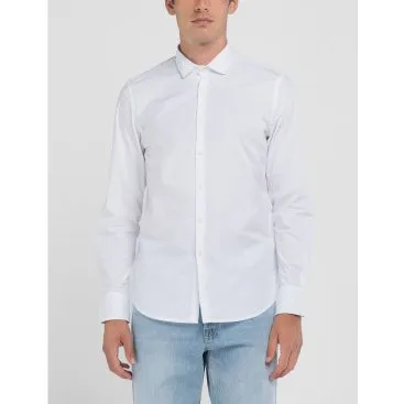 Replay Camicia in Popeline Elasticizzato Bianca - L