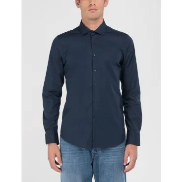 Replay Camicia in Popeline Blu con Elastan - Taglia M