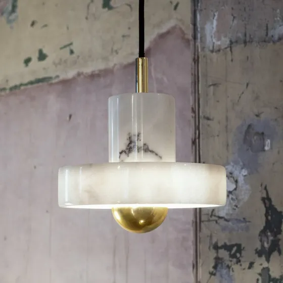Tom Dixon Lampada a Sospensione Stone in Marmo Bianco, Ø 18 cm