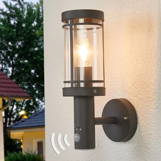 Lindby Applique da Parete Esterna Djori con Sensore - Grigio Scuro