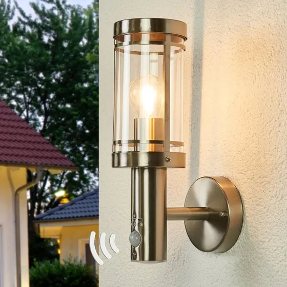 Lindby Djori Applique da Parete Esterna con Sensore in Acciaio