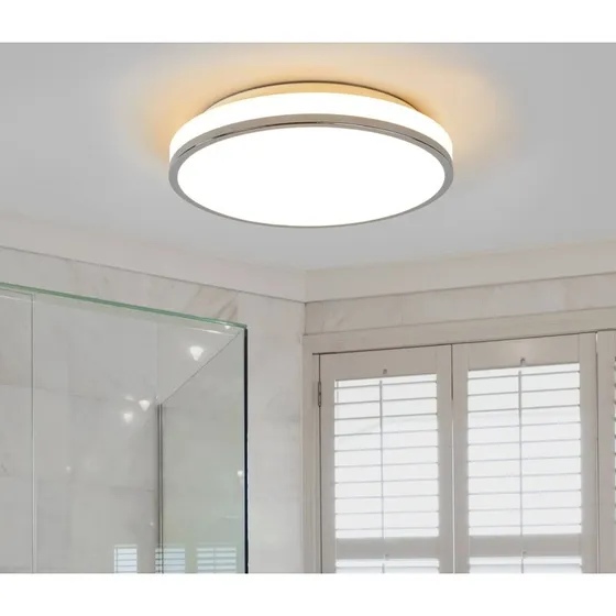 Lindby Lyss Plafoniera LED IP44 Ø34 Cromo con Vetro