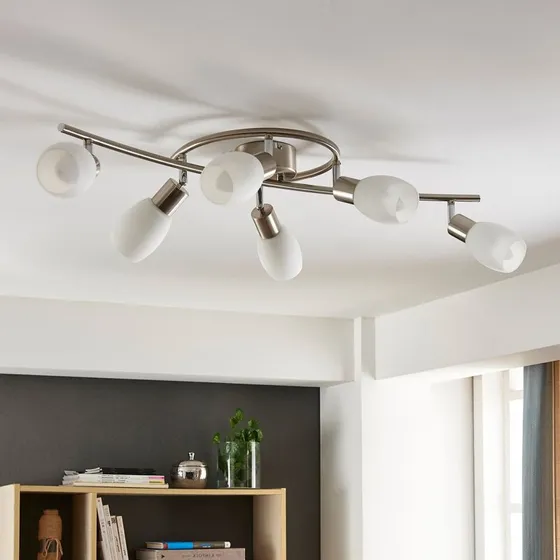 Plafoniera Lindby Arda White/Nickel - 6 Luci in Vetro