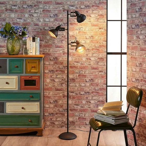 Lindby Piantana Lilly Nero e Oro - Design Industriale con 3 Paralumi