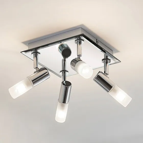 Zela Lindby Plafoniera 4 Luci Cromo e Bianco IP44
