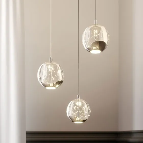 Lucande Lampada a Sospensione Hayley 3 Luci, Cromo e Vetro