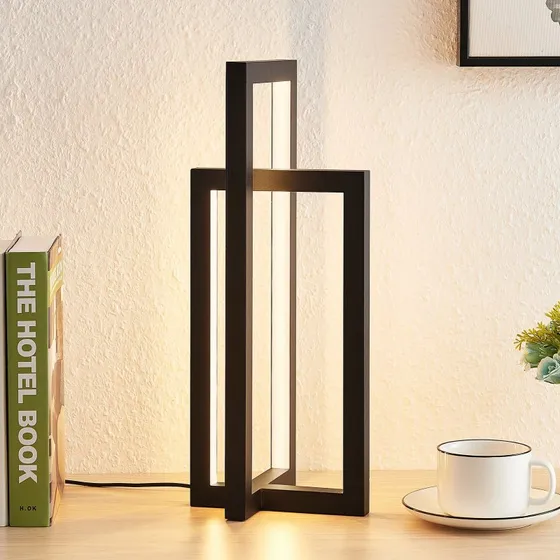 Lucande Lampada da Tavolo LED Hylda, Nero, 42 cm