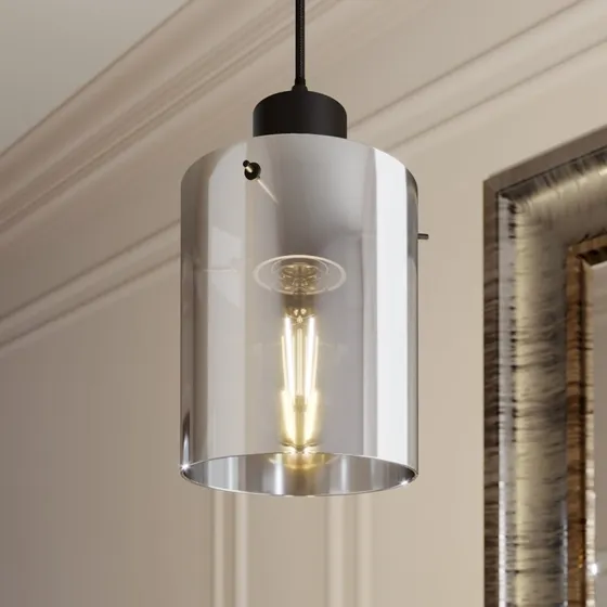 Lindby Lampada a Sospensione Kourtney, Vetro Grigio Fumé, E27
