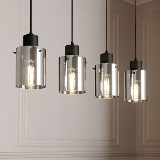 Lindby Lampada a Sospensione Kourtney Nero/Fumé - 4 Luci
