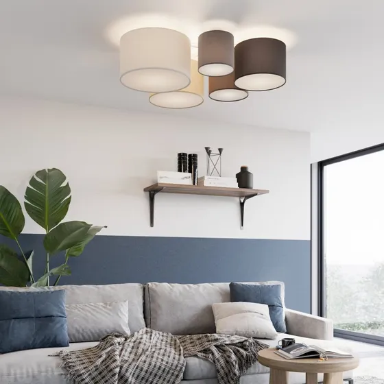 Lindby Plafoniera Laurenz 5 Luci Marrone/Beige in Tessuto