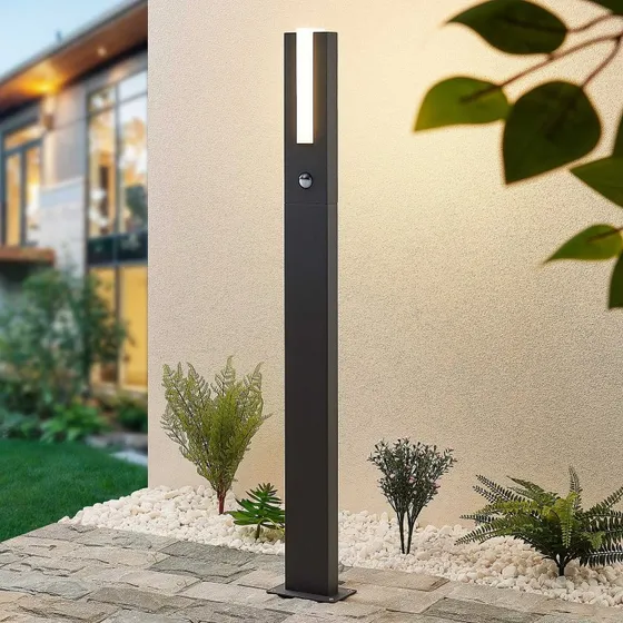 Lucande Lampione LED Virgalia con Sensore di Movimento, 100 cm, Grafite