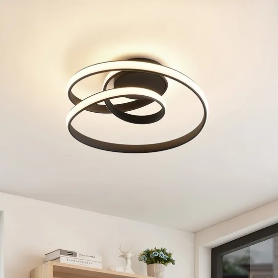 Lucande Plafoniera LED Sakina Nero - Design a Spirale in Metallo