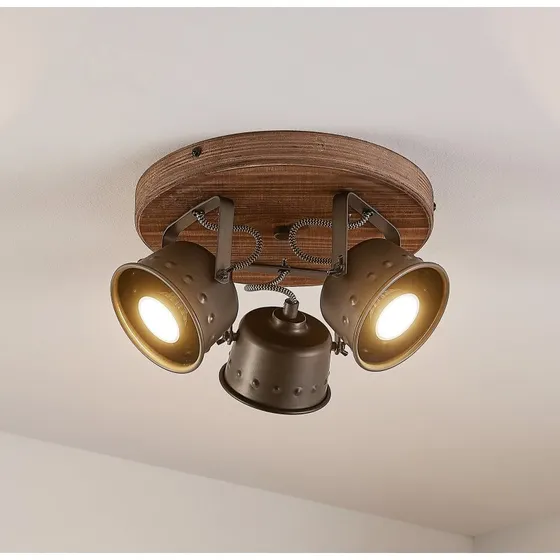 Lindby Rubinjo Plafoniera 3 Luci in Legno e Metallo Nero
