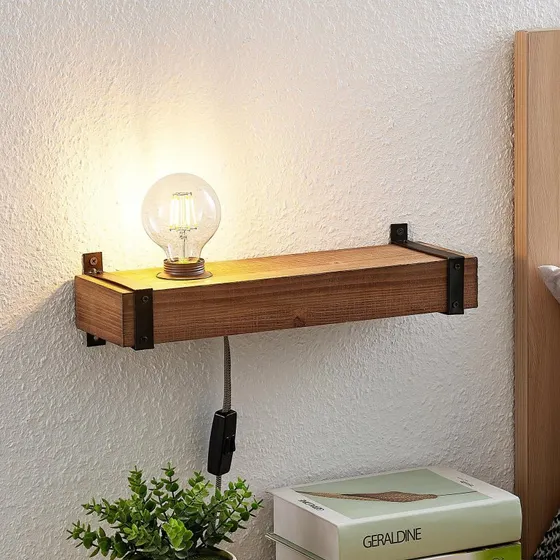Applique Lindby Sverina Brown/Black in Legno con USB