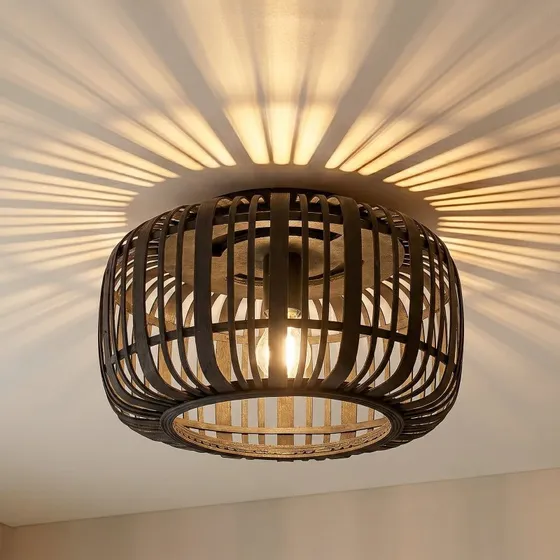 Plafoniera Lindby Canyana in Rattan Nero, Ø 40 cm