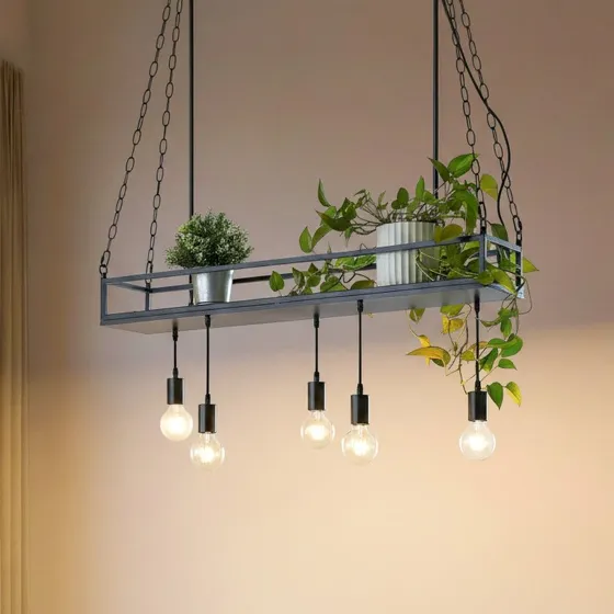 Lampada a sospensione Lindby Kirista, 5 luci, Nera, 100 cm