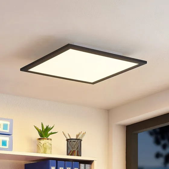 Lindby Nelios Plafoniera LED 40x40 Nero con Dimmer CCT