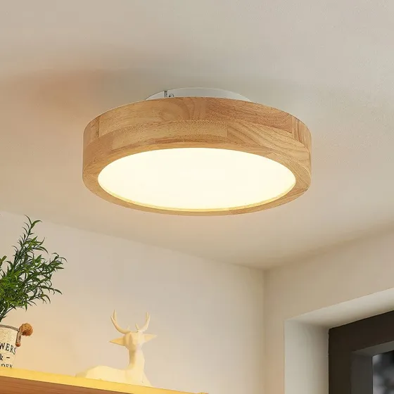 Lindby Lanira Plafoniera LED Ø30 in Legno di Quercia
