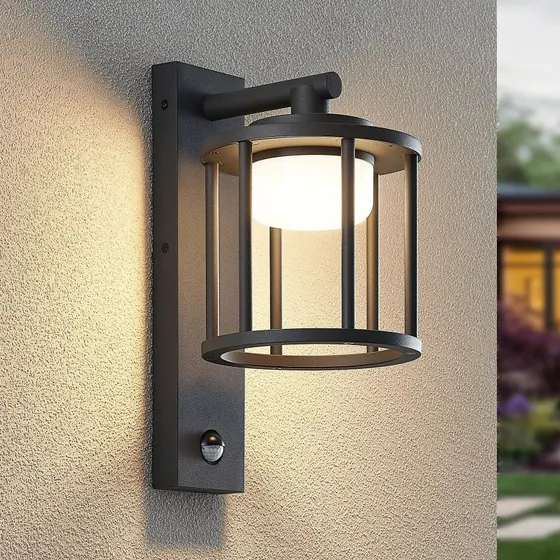Lucande Berenike Applique da Parete Esterna con Sensore - Grigio Scuro