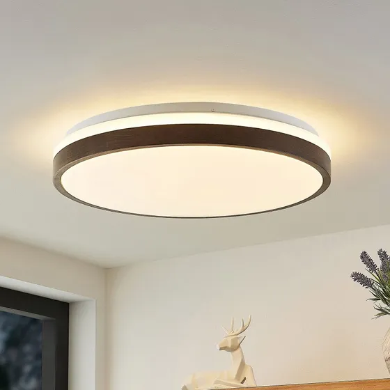Plafoniera Lindby Hudsona Brown - Design in Legno e LED Dimmerabile
