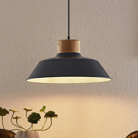 Lampada a Sospensione Lindby Nefeli Black - Metallo e Legno