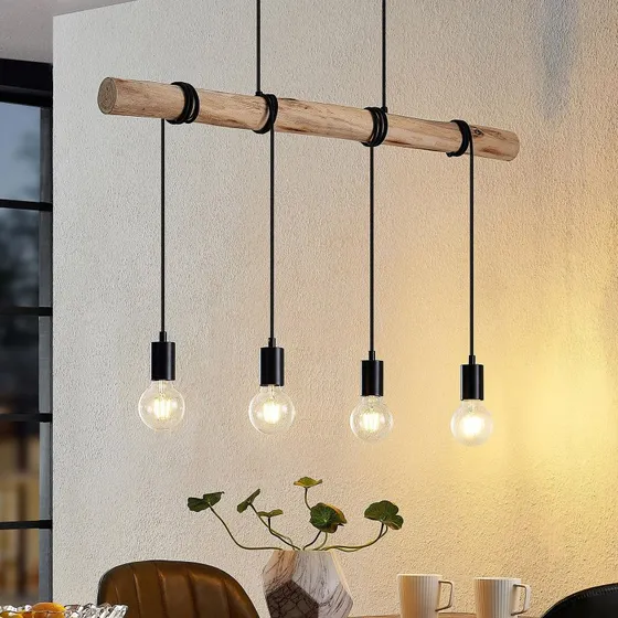 Lindby Ferris Lampada a Sospensione Wood/Black - 4 Luci