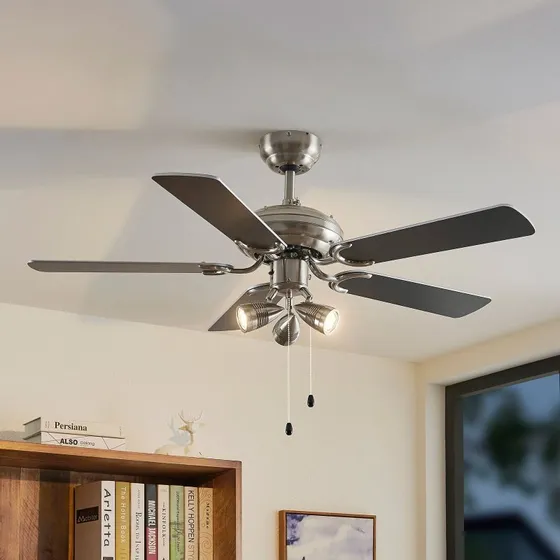 Ventilatore da soffitto Lindby Anariki con luce, argento e legno