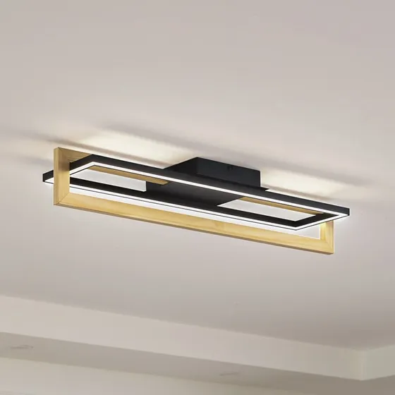Lindby Holamu L86 Plafoniera LED Nero e Legno