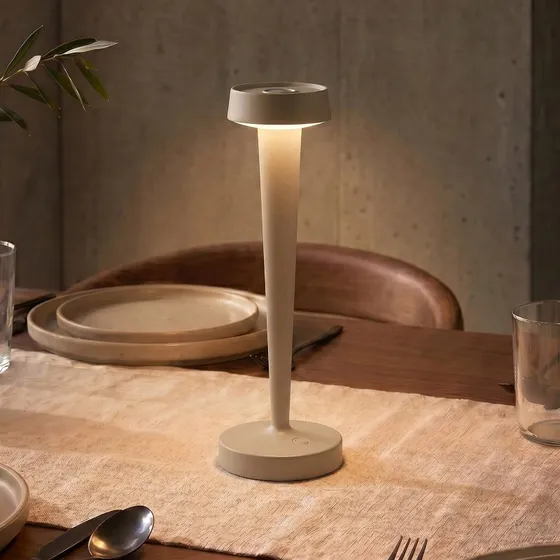 Lucande Portacandele LED Lea Beige 28 cm Ricaricabile