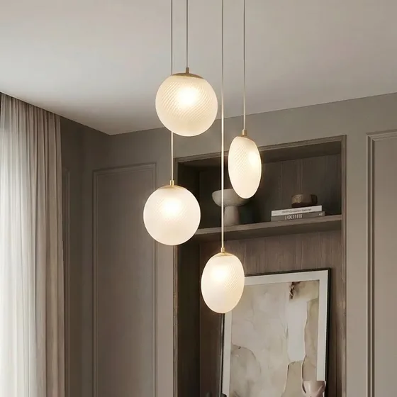 Lucande Lampada a Sospensione Lunelle, Ottone e Vetro, 4 Luci, Ø 40 cm