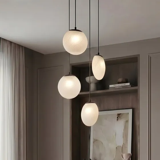 Lucande Lampada a Sospensione Lunelle, 4 Luci, Nero e Vetro, Ø 40 cm